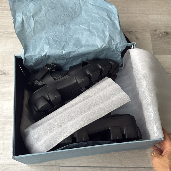 Prada Monolith rubber Black Platform Sandals black size 8 NWT in box - Picture 7 of 13